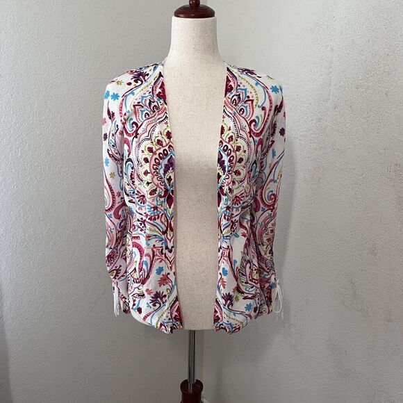 Chico’s Womens Lightweight Cardigan Sweater Size 2 (L) Open Paisley Colorful - Picture 1 of 7